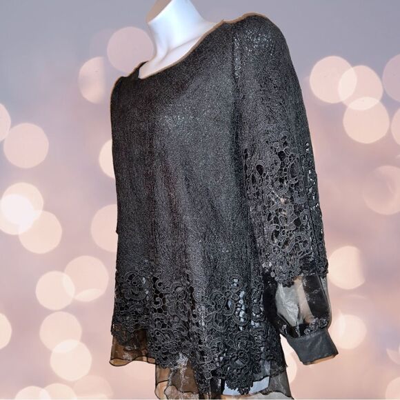 Gorgeous black sheer underneath and black lace overlay formal blouse - Picture 7 of 9